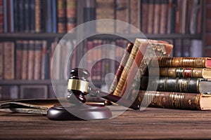 Law and justice concept. Judge`s office