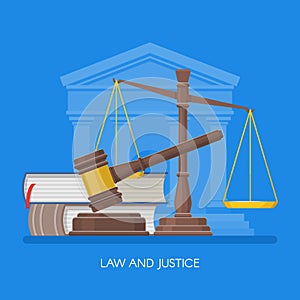 Law and justice concept vector illustration in flat style. Design elements, symbols, icons