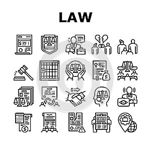 Law Justice Dictionary Collection Icons Set Vector