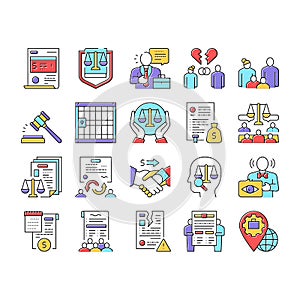 Law Justice Dictionary Collection Icons Set Vector .