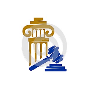 Law Justice Firm Gavel Pillar logo Design Vector icon template Isolated