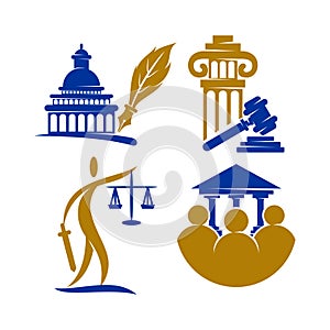 Law Justice Firm logo Pillar Gavel Design Vector template Set