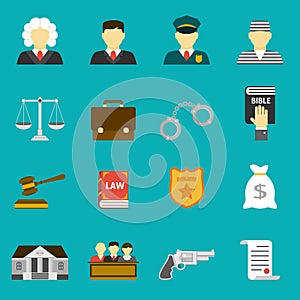 Law and justice flat icons set