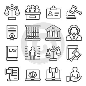 Law and justice icons set vector illustration. Contains such icon as  Attorney, Criminals, Cyber Law, Criminal and more. Expanded