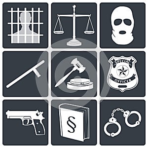 Law and justice icons white on black