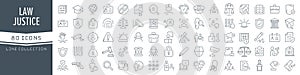 Law and justice line icons collection. Big UI icon set in a flat design. Thin outline icons pack. Vector illustration EPS10