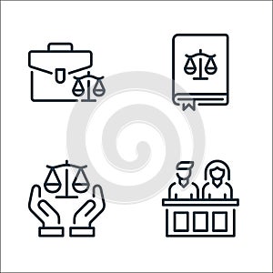 law and justice line icons. linear set. quality vector line set such as jury, justice, law book