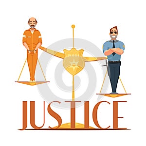 Law Justice Retro Cartoon Composition Poster