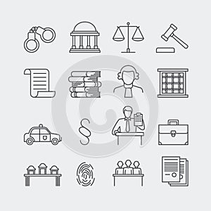 Law and justice thin line vector icons