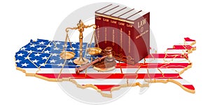 Law and justice in the United States concept, 3D rendering
