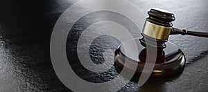 Law Legal System Justice Crime concept. Mallet Gavel Hammer on black background. 3d Render illustration