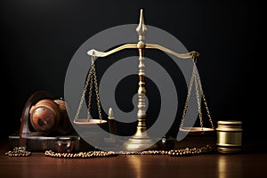 Law Legal System Justice Crime concept. Mallet Gavel Hammer and Scales on table