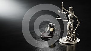 Law Legal System Justice Crime and violence concept. Themis and Gavel. 3d Render illustration