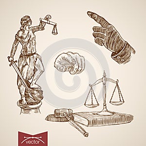 Law legal Themis Justice Lady scales engraving vintage vector