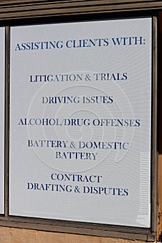 Law office advertisement with offenses the lawyer specializes in I
