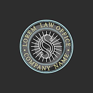 Law office logo. Vector vintage attorney, advocate label, juridical firm badge. Act, principle, legal icon design.