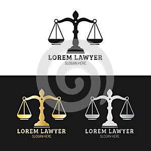 Law office logos set with scales of justice illustration. Vector vintage attorney,advocate labels,juridical firm badges.