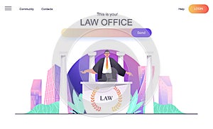 Law office web concept for landing page. Lawyer offers services for businessmen companies, execution of documents, legal advice