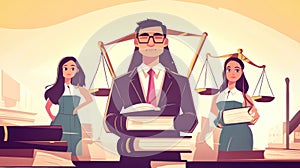 Lawyers and Scales of Justice Legal Professionals, Courtroom Concept, Justice Symbol