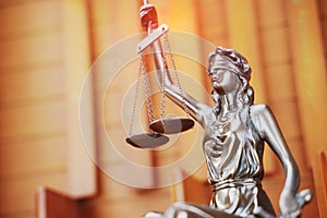 Law theme,Lady Justice Statue on wooden