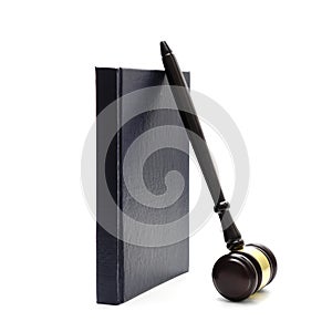 Law theme, mallet of the judge, justice scale, hourglass, book