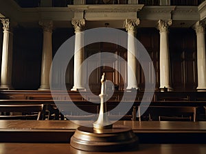 Law theme, mallet of judge, wooden gavel, scale of justice