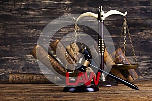 Law wooden gavel barrister, justice concept, legal system concept