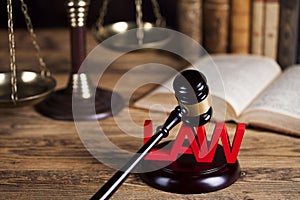 Law wooden gavel barrister, justice concept, legal system concept