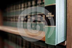 Lawbooks on Shelf for Study Legal Knowledge Wills Estates