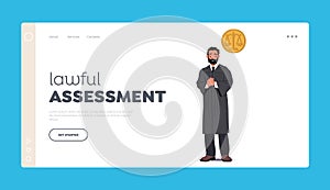 Lawful Assessment Landing Page Template. Judge Male Character. Authority Figure Presiding Over Legal Proceedings