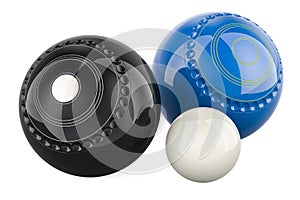 Lawn bowls and jack, 3D rendering