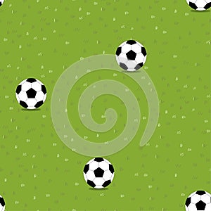 Lawn grass seamless with football in summer field,Vector cartoon Soccer ball on nature green field texture,Pattern meadow in