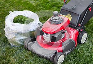 Lawn mover on grass