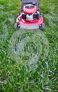 Lawn mover on grass