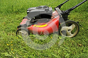 Lawn mower cutting grass