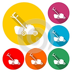 Lawn mower icon isolated with long shadow