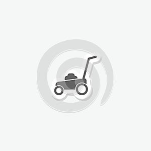 Lawn mower icon sticker isolated on gray background