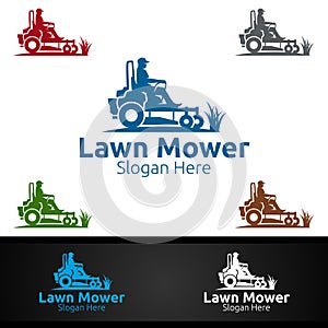 Lawn Mower Logo for Lawn Mowing Gardener Design photo