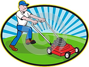 Lawn Mower Man Gardener Cartoon photo