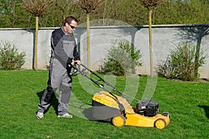 Lawn mower man working