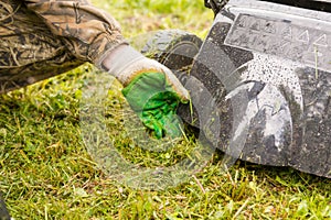 Lawn mower. Mow the lawn with a lawn mower.