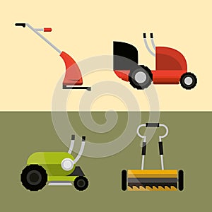 Lawn mowers machine tools different types icons