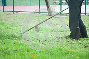 Lawn mowers were used In the lawn