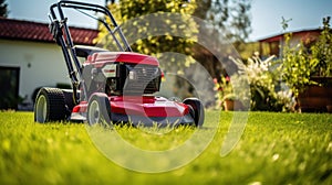 Lawn robot mows the lawn. Robotic Lawn Mower cutting grass.