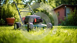 Lawn robot mows the lawn. Robotic Lawn Mower cutting grass