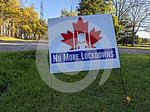 Lawn sign no more lockdowns