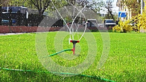 Lawn sprinkler on fresh grass b-roll