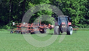 Lawn tractor mows the lawn
