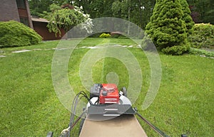 Lawnmower cutting lawn