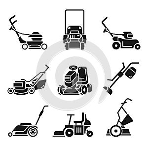 Lawnmower icon set, simple style